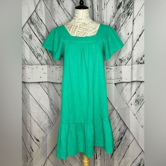 RAILS Everdeen Dress Organic Cotton Green Ruffled Sleeves Sz Medium - Picture 2 of 10